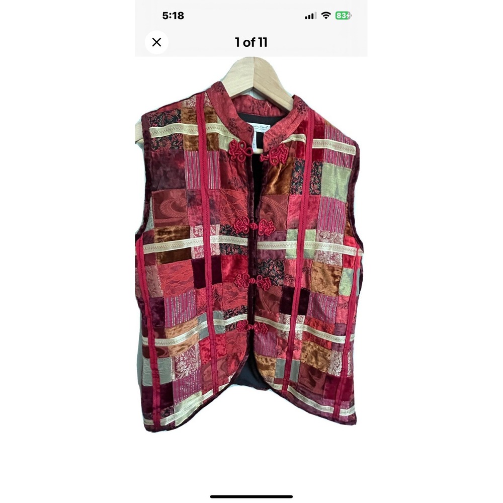 NWT Coldwater Creek Velvet‎ Rayon Silk Patchwork Mandarin Vest-Toggle Closures L